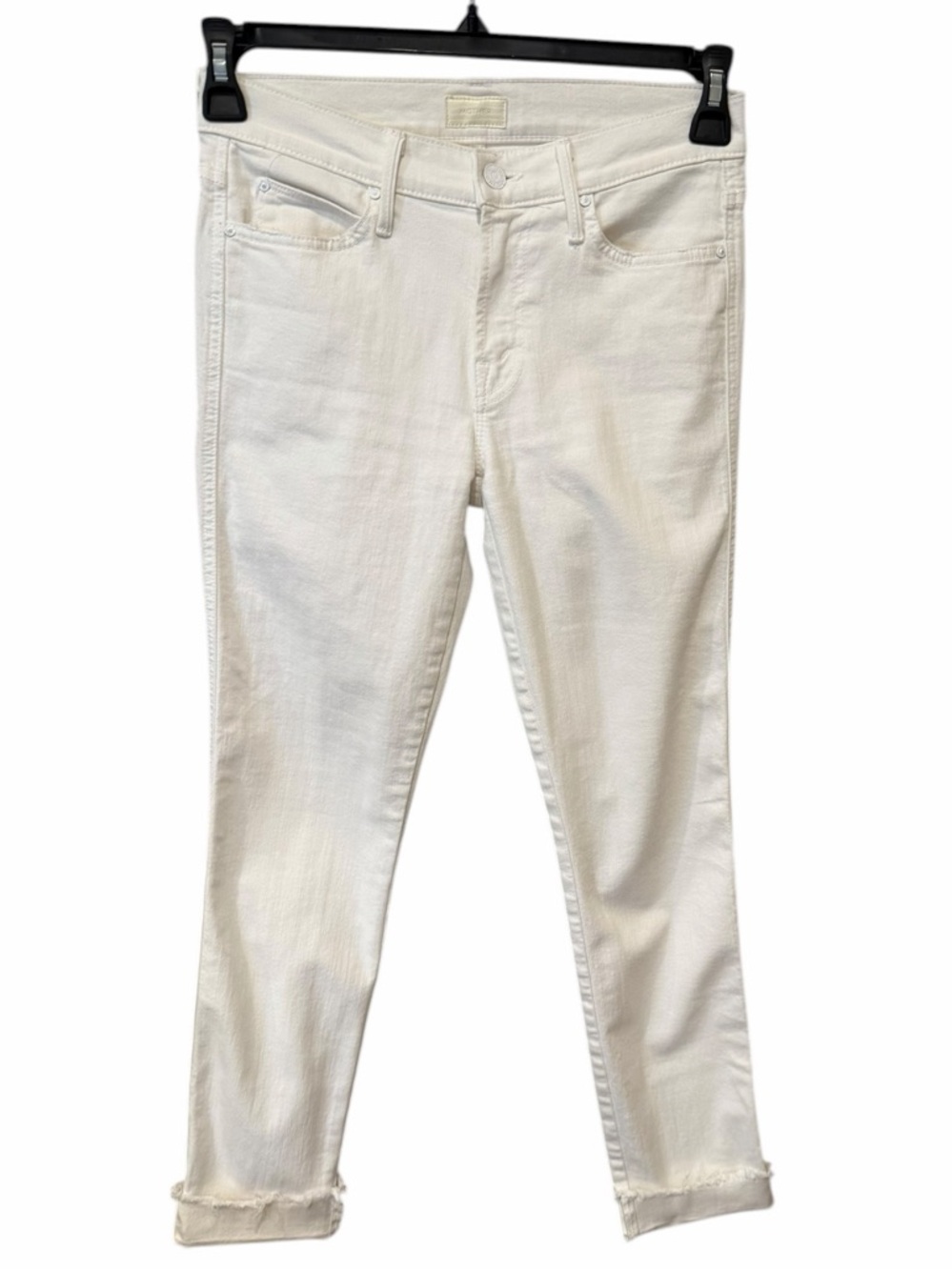 MOTHER The Pony Boy Fray Jeans White Stayin Alive Mid Rise Crop Raw Hem Sz 26 - Picture 3 of 8